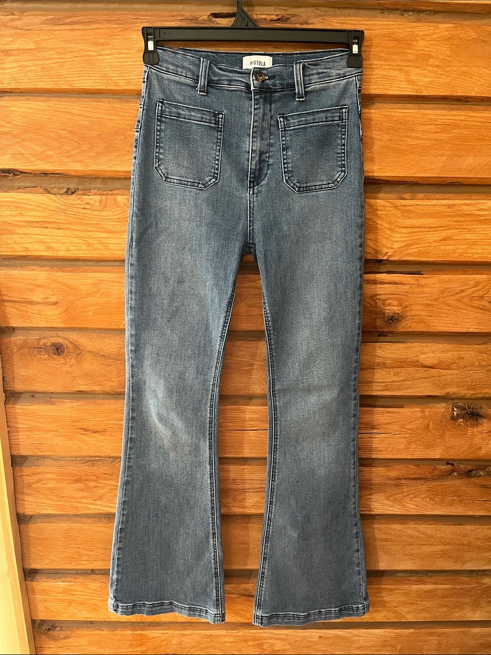 pistola Medium Wash Wide Leg Jeans with Front Patch Pockets